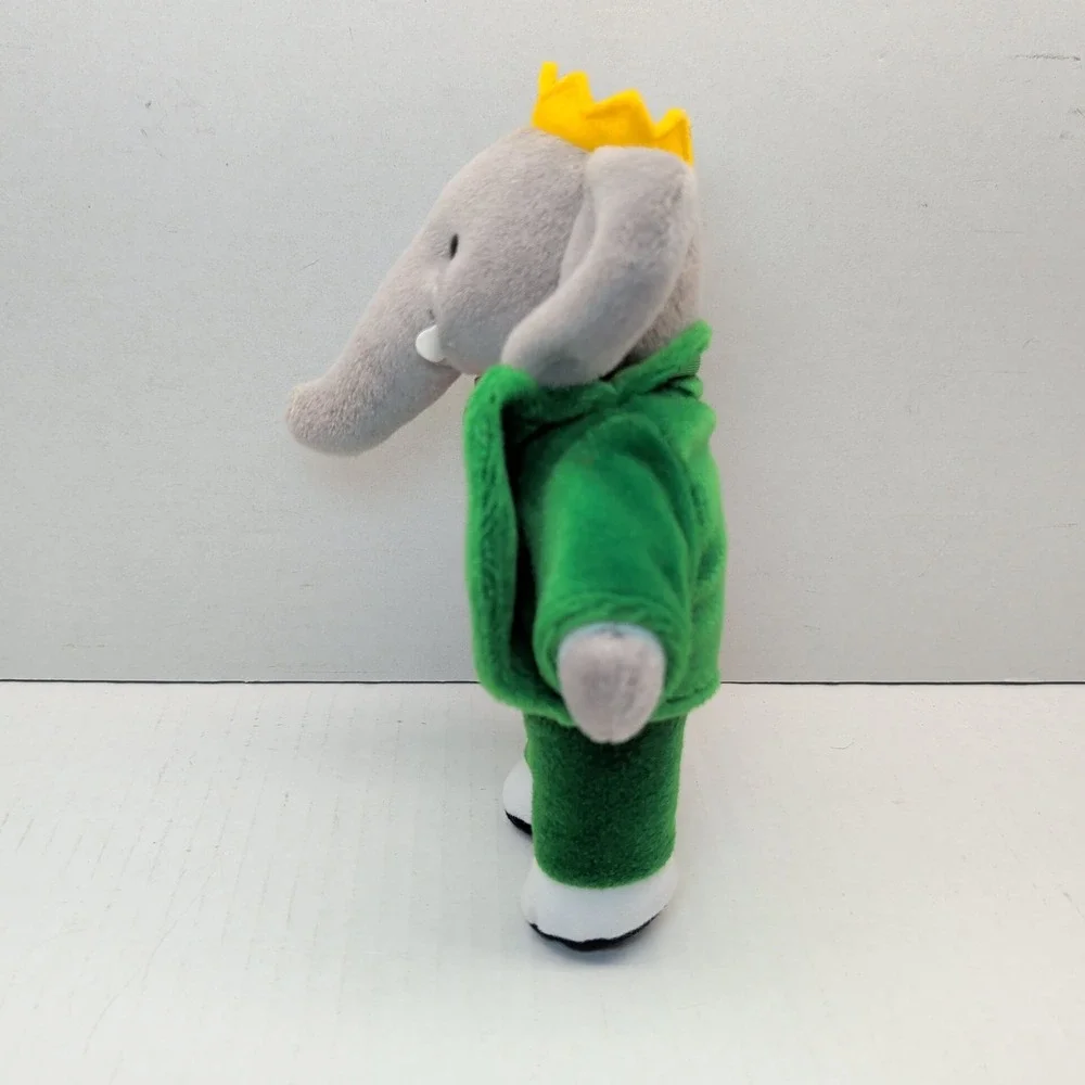 Vintage 1988 Babar the Elephant Plush Gund Green Suit Yellow Crown 8 inch Toy